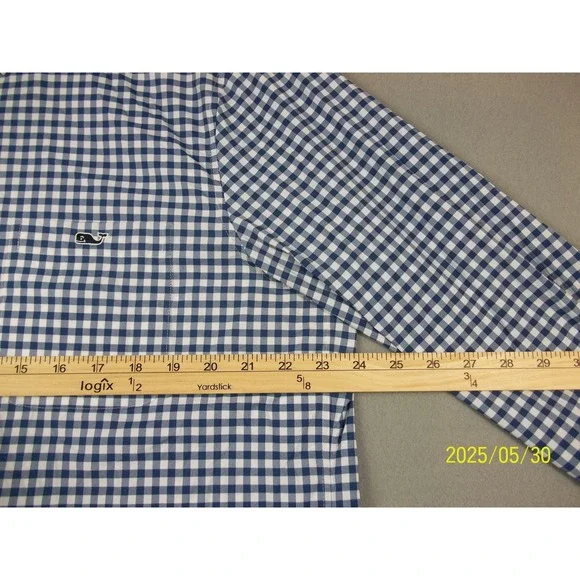 Vineyard Vines Shirt Mens Large Blue White Gingham Performance Button Down Whale - Picture 4 of 8